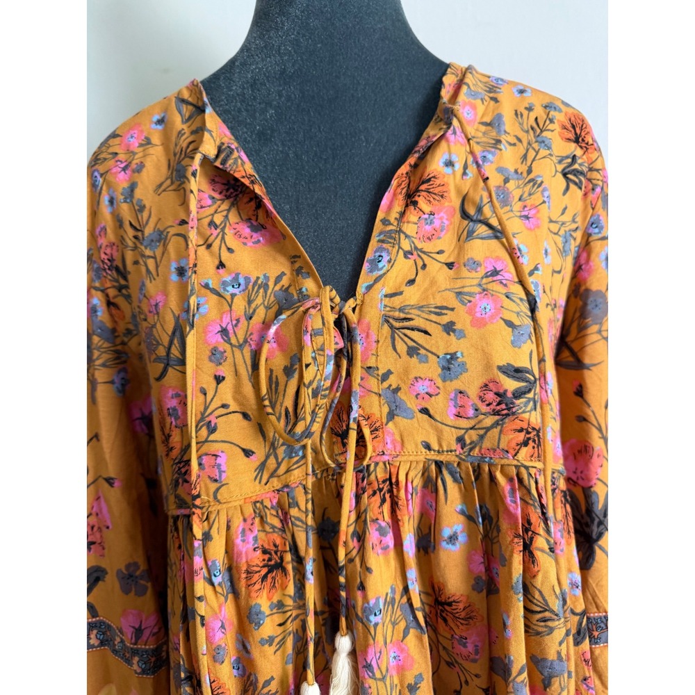 R.Vivimos Floral Boho Tassel Maxi Dress S 4/6 Long Sleeve cottagecore prairie - Picture 9 of 10